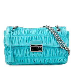 Prada Nappa Gaufre Chain Shoulder Bag Blue Leather
